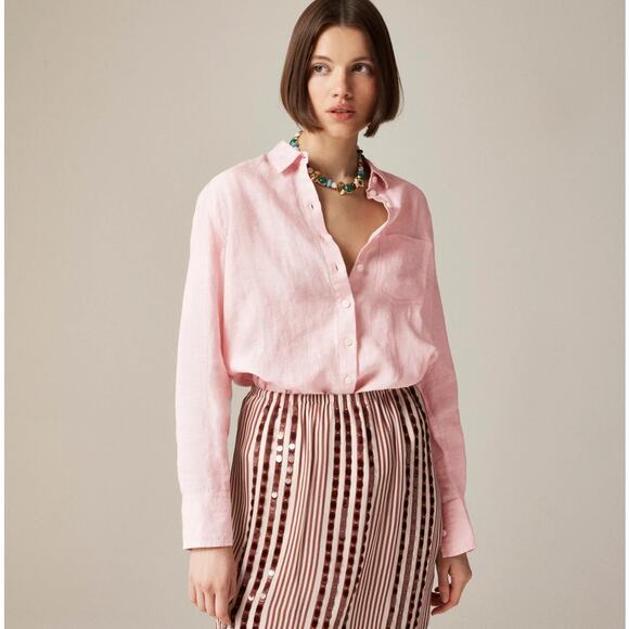 J.Crew Garcon Classic Fit Irish Linen Shirt WMNS 12 Pink Button Up Long Sleeve